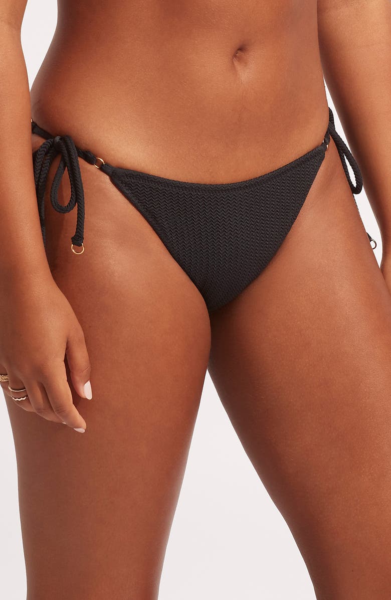 Seafolly Rio Side Tie Bikini Bottoms, Alternate, color, Black