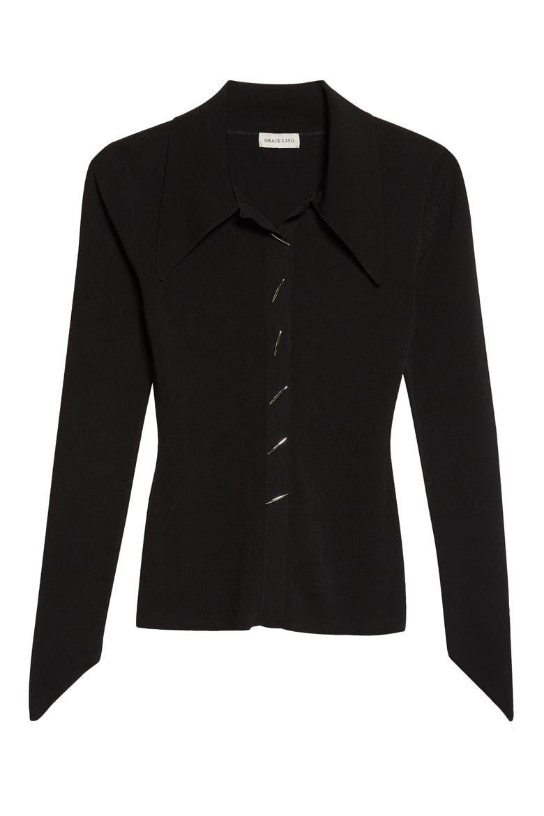 Angular Ribbed Cardigan, Main, color, BLACK