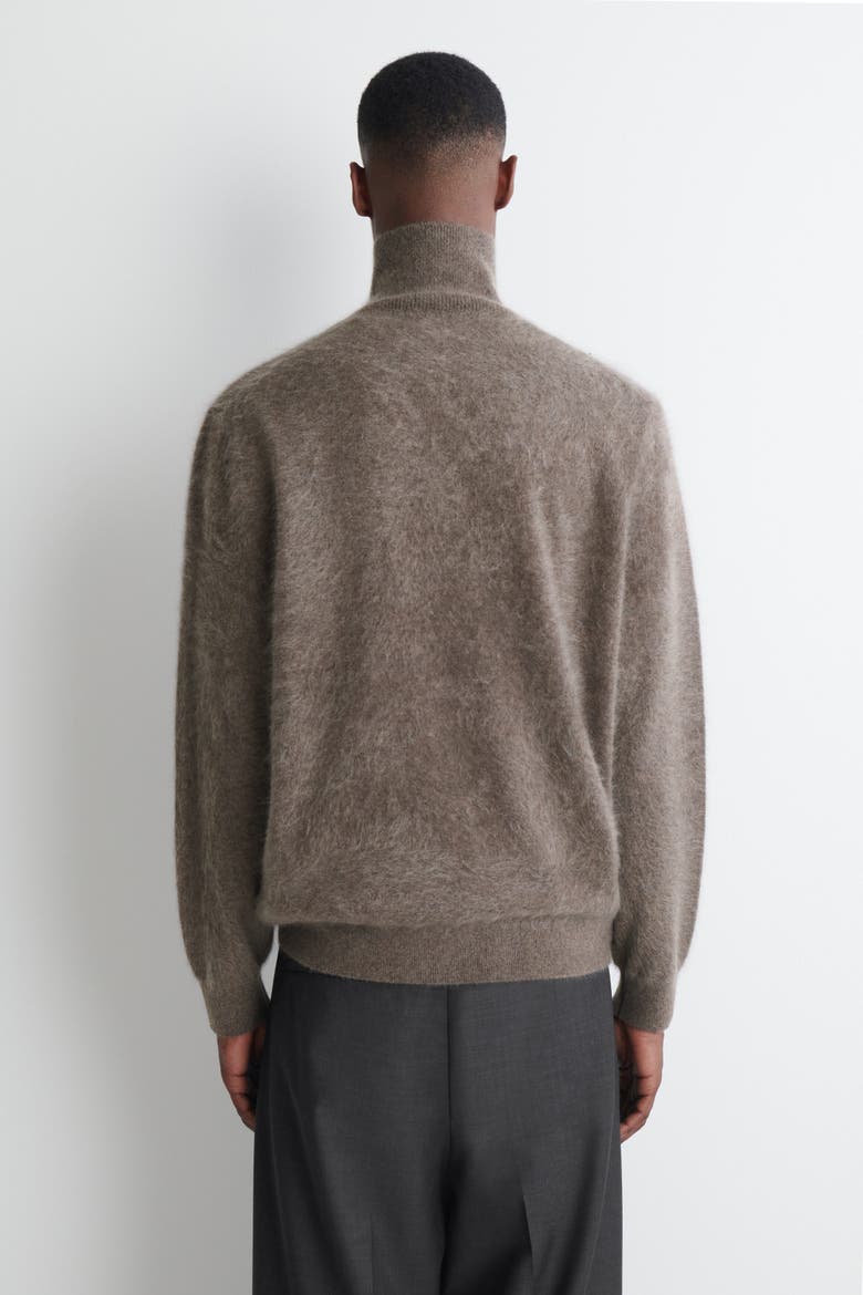 Brushed Pure Cashmere Zip-up Sweater, Alternate, color, BROWN