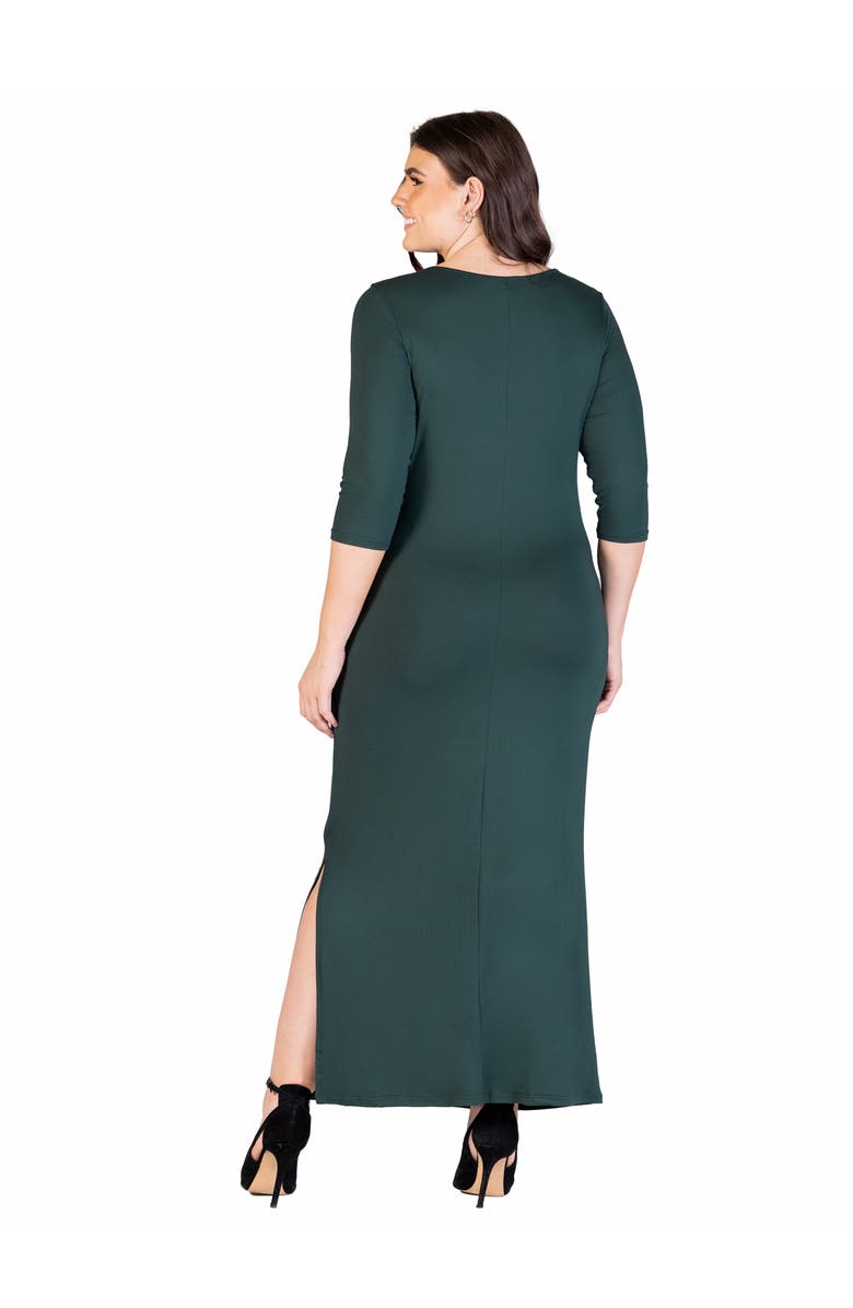 24seven Comfort Apparel 24seven Comfort Appare Fitted V-Neck Side Slit  Maxi Dress, Alternate, color, Hunter