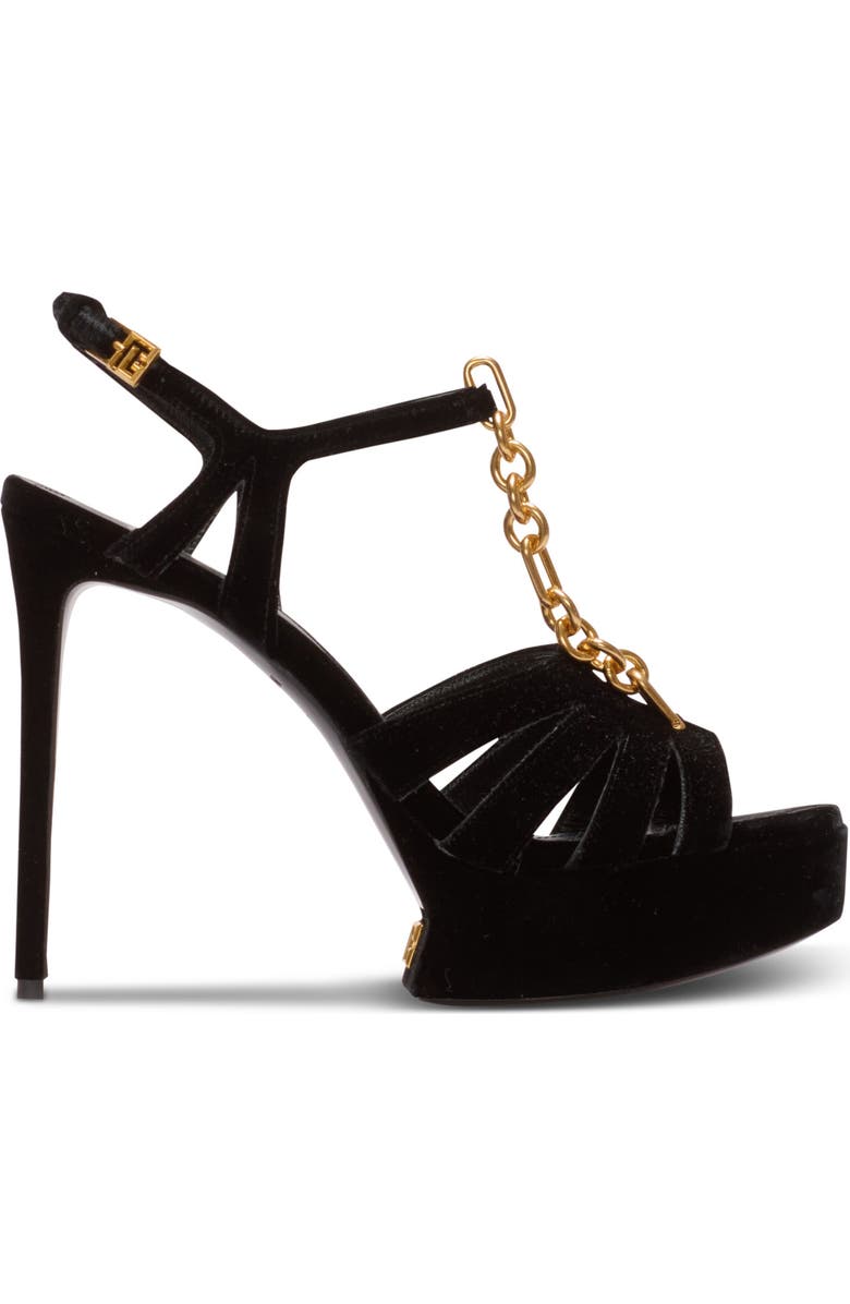 Balmain Velvet platform Sync sandals, Alternate, color, Black