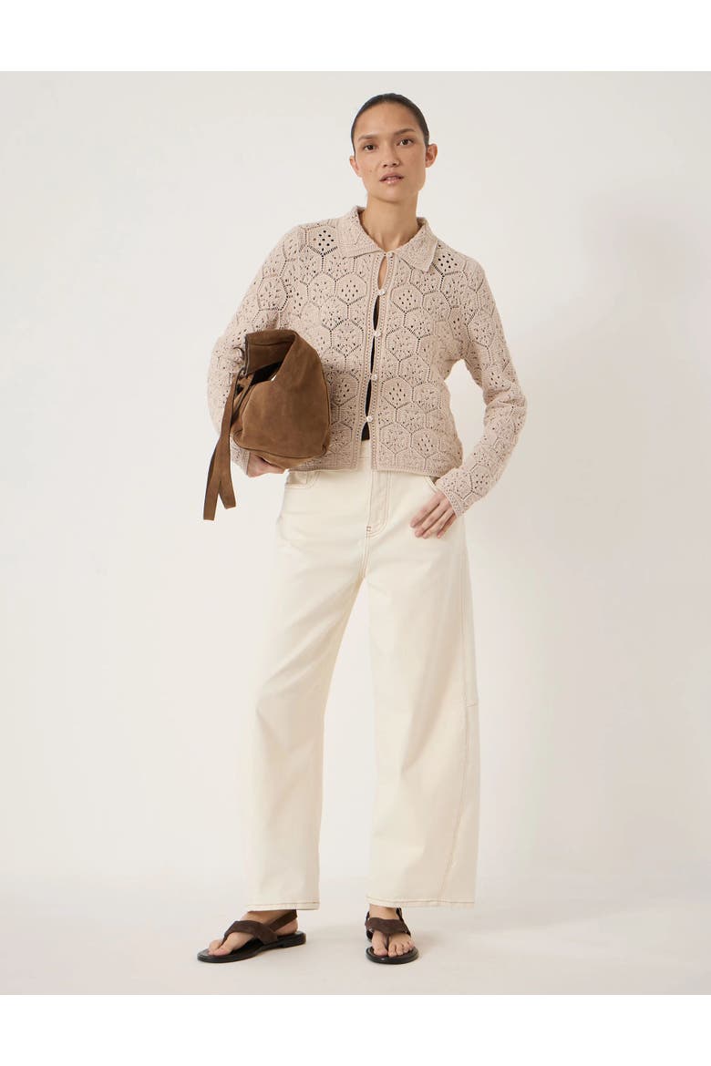 Crochet Cotton Long Sleeve Cardigan, Alternate, color, Ecru White