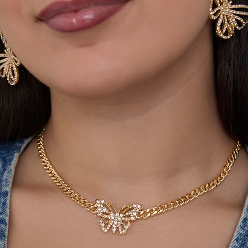 Jessica Simpson Butterfly Pendant Chain Necklace In Gold