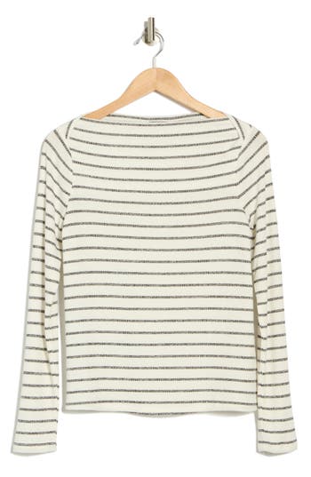 Bobeau Sammi Ribbed Long Sleeve High Neck Top In Ivory/black