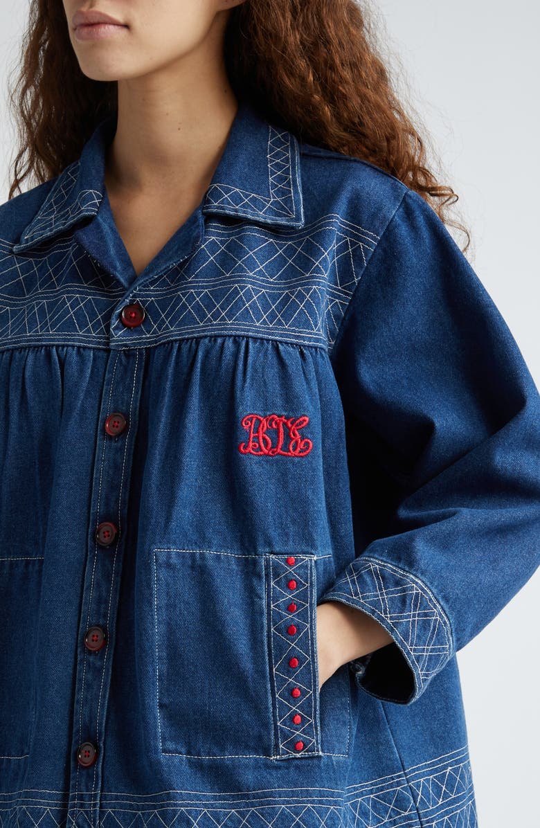 Bode Quincy Embroidered Denim Jacket, Alternate, color, 