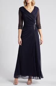 Alex Evenings Pleated Portrait Collar Chiffon Gown