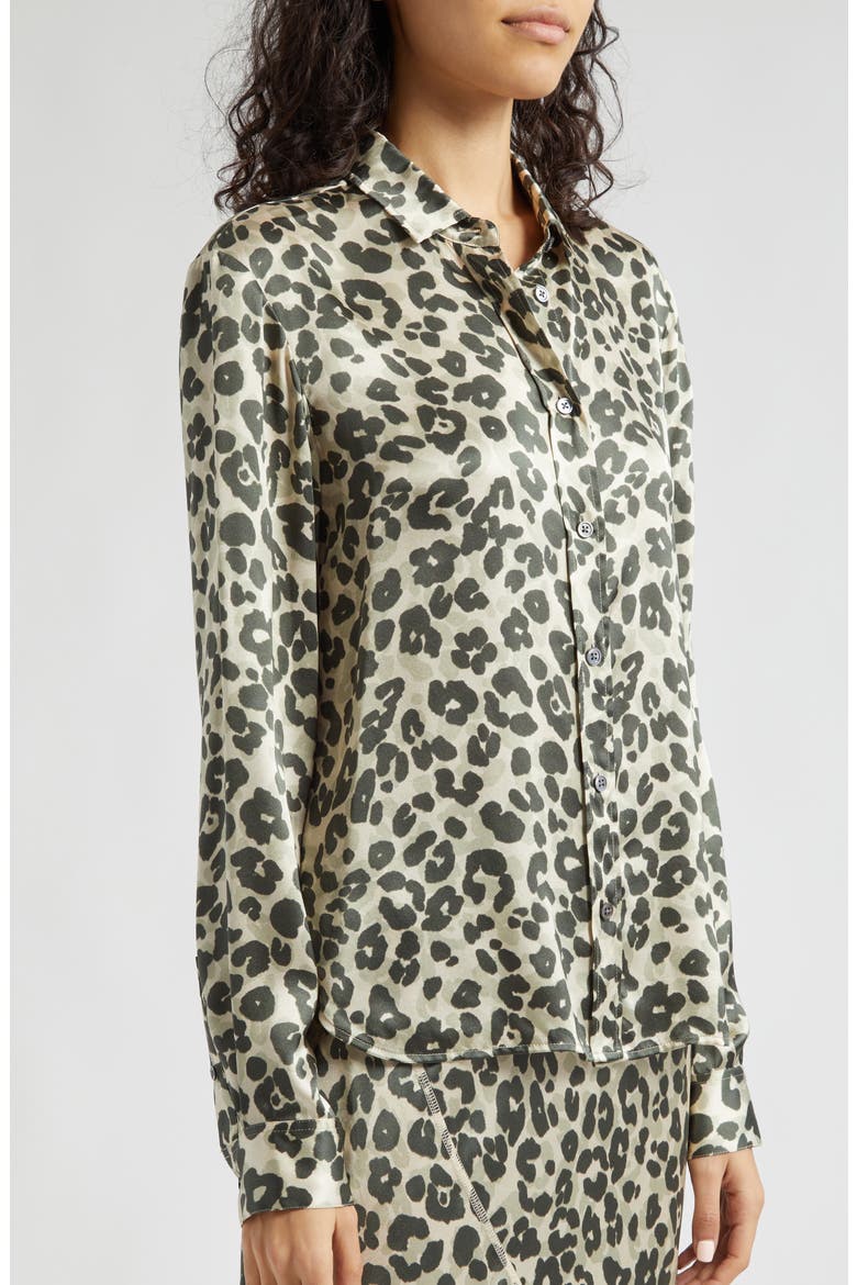Leopard Print Silk Charmeuse Button-Up Shirt, Alternate, color, LEOPARD PRINT