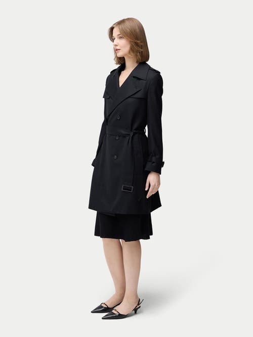 Gobi Mongolian Cashmere Double Breasted Cashmere Trench Coat In Black