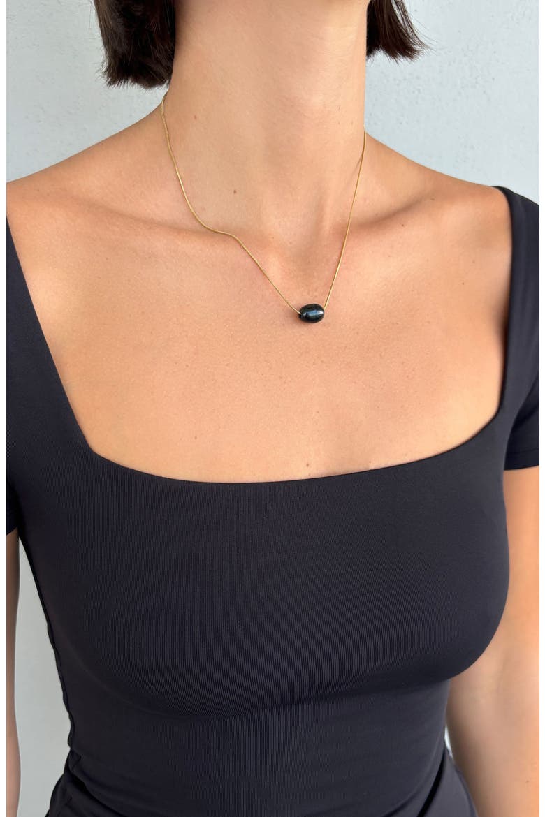 18k Gold Plate Freshwater Pearl Pendant Necklace, Alternate, color, GOLD/ BLACK