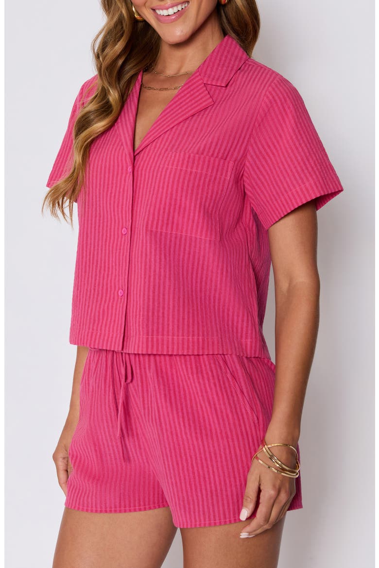 Mara Stripe Cotton Blend Camp Shirt (Nordstrom Exclusive), Alternate, color, STRIPED PINK