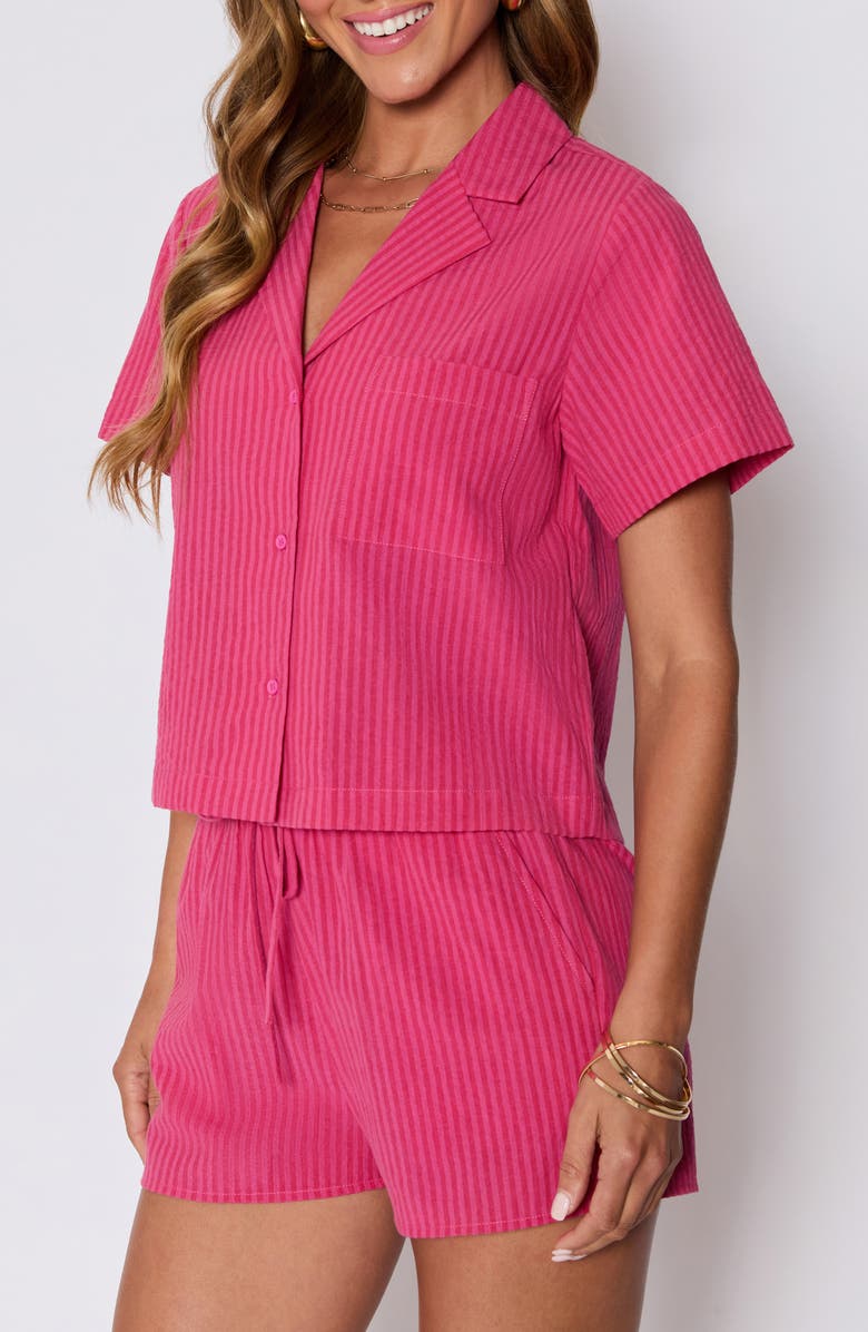 VICI Collection Mara Stripe Cotton Blend Camp Shirt, Alternate, color, Striped Pink