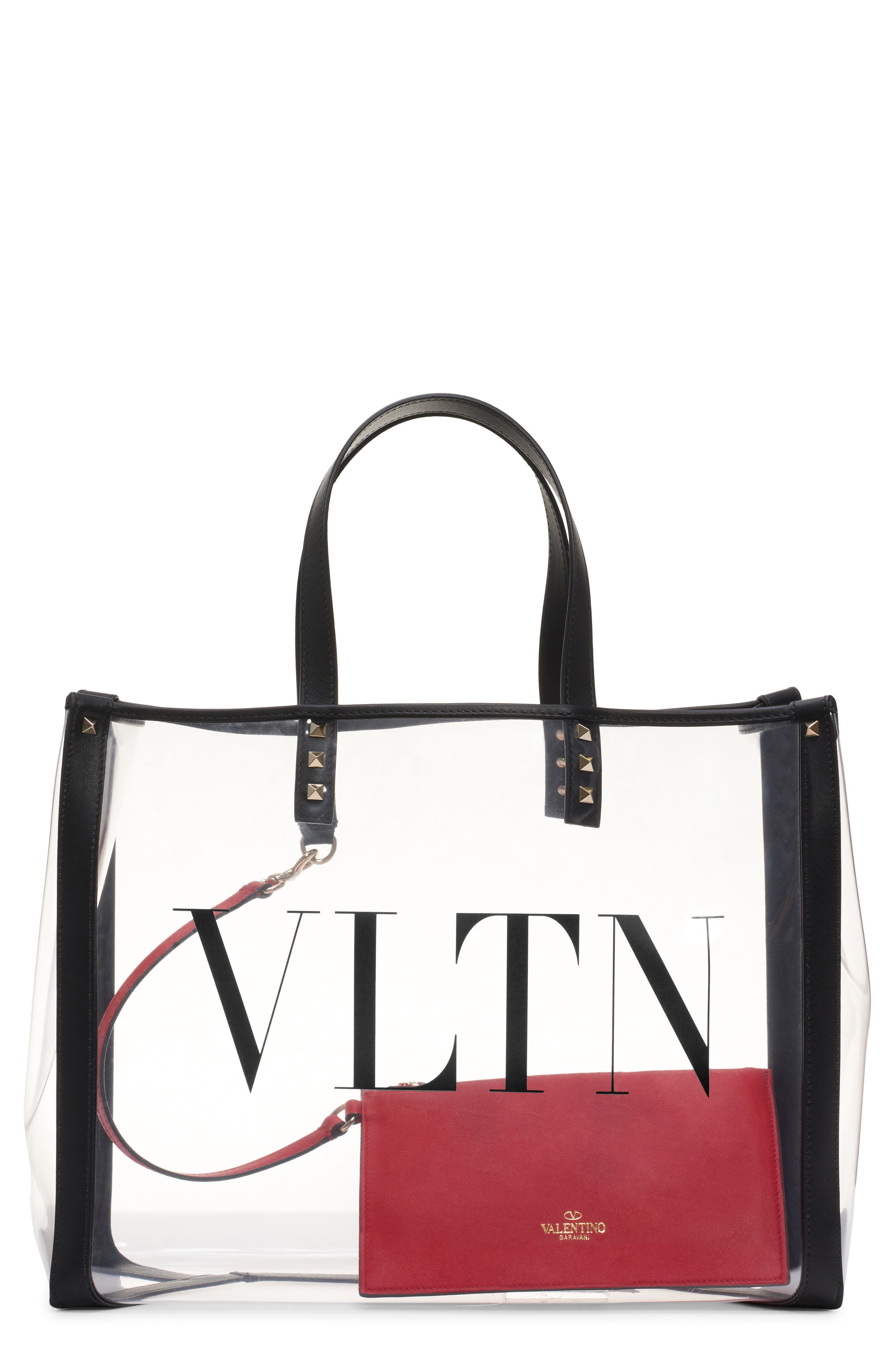 Valentino Garavani Small Grande Plage VLTN Logo Clear Tote, Main, color, 