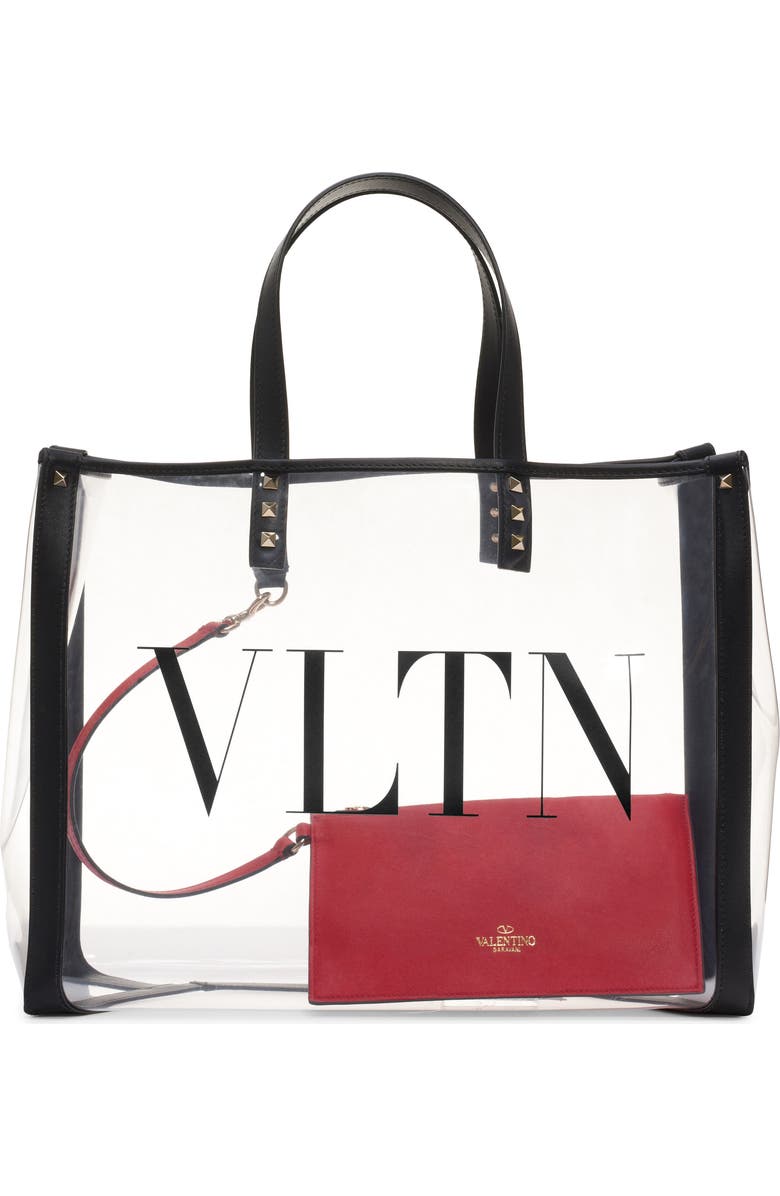 Valentino Garavani Small Grande Plage VLTN Logo Clear Tote, Main, color,