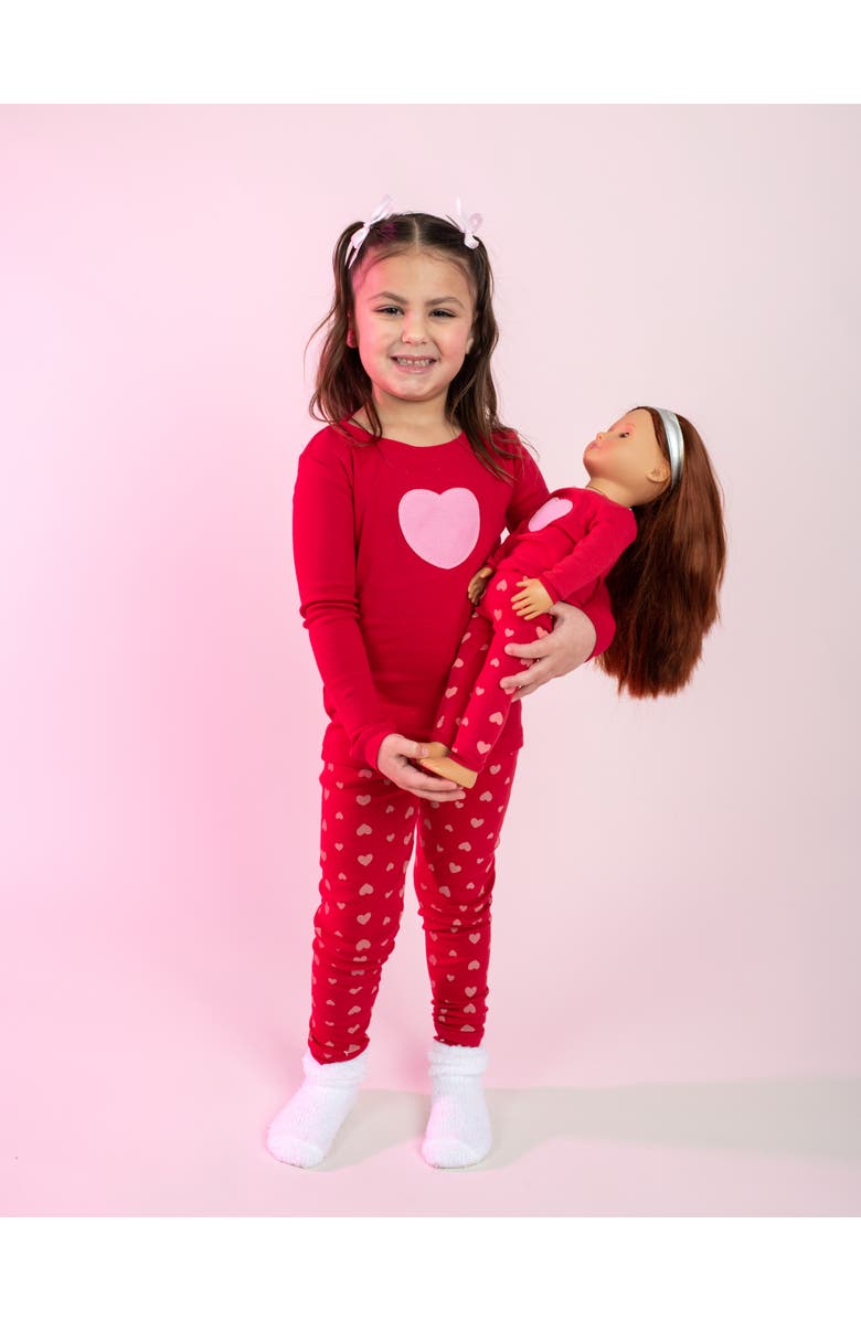 Leveret Girls 2-pc. Cotton Pajamas with Matching Doll Accessory - Spring & Everyday Prints, Alternate, color, Hearts Red