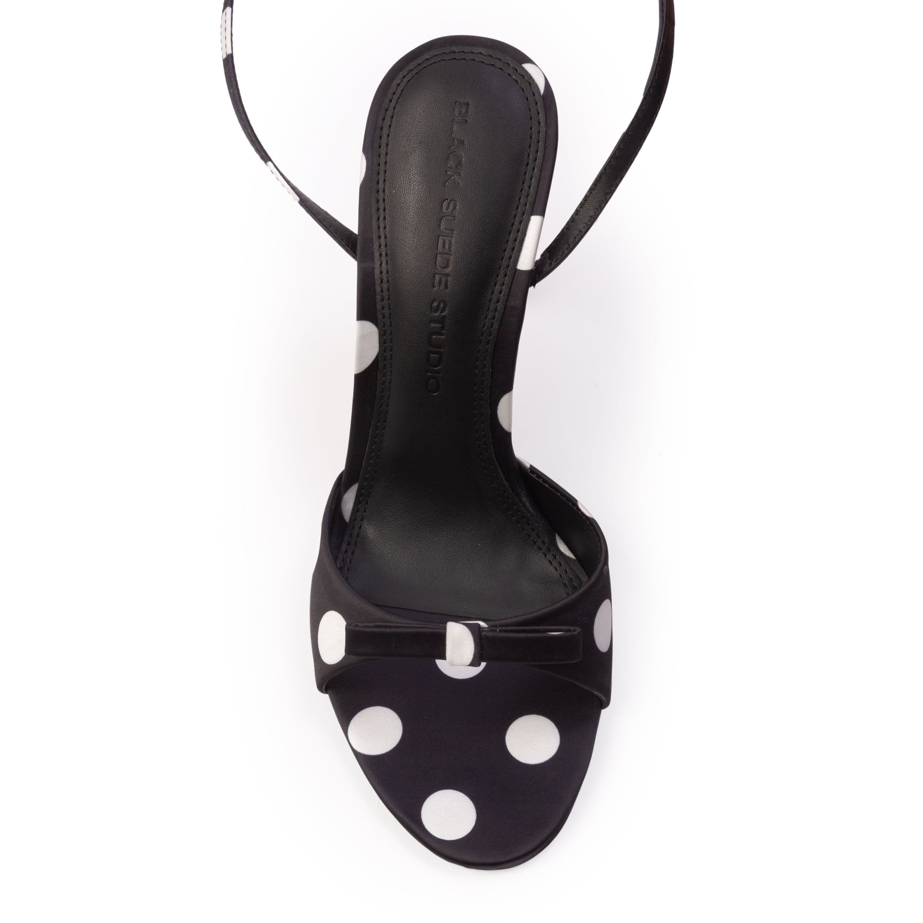 BLACK SUEDE STUDIO Albie 100 Sandal, Alternate, color, Black Polka Dot Satin