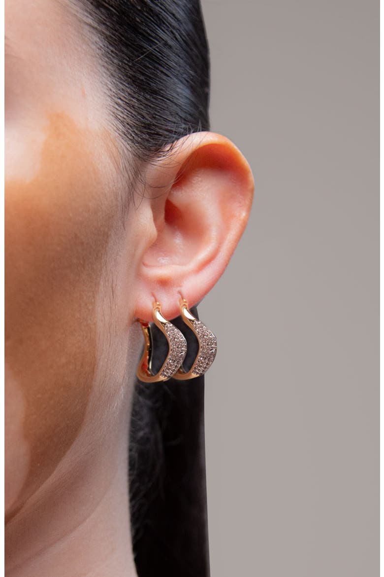 Curved Mini Pave Hoop Earrings in Gold, Alternate, color, Gold