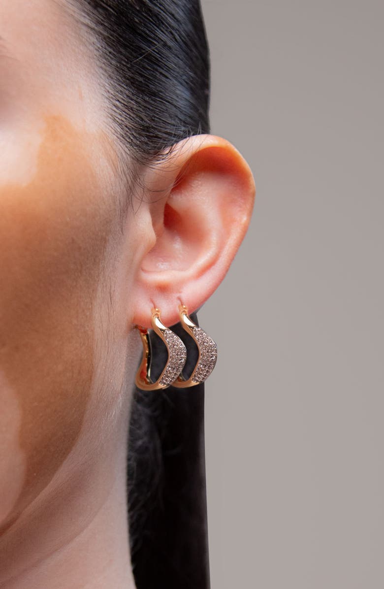 YOJ Curved Mini Pave Hoop Earrings in Gold, Alternate, color, Gold