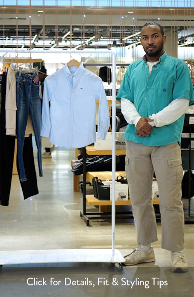 Kids' Stripe Cotton Blend Performance Button-Down Shirt, sales video thumbnail