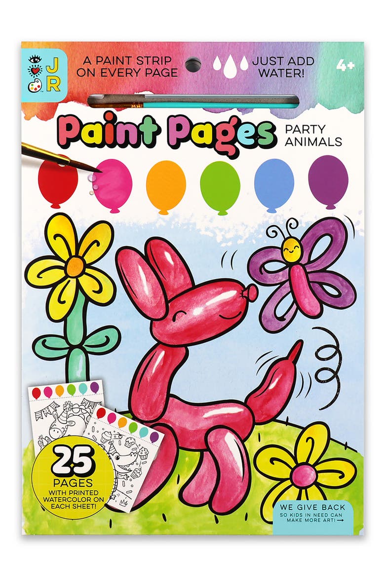 Paint Pages Party Animals Watercolor Book, Main, color, MULTI
