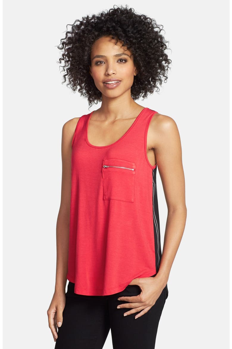 Mixed Media Zip Pocket Tank, Alternate, color, BLACK/ WHITE ZIPPER