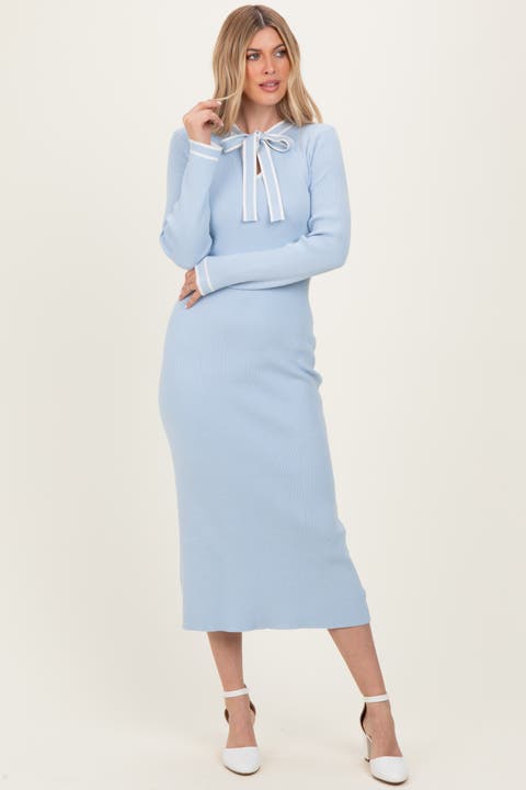 Tie Neck Sweater Midi Dress