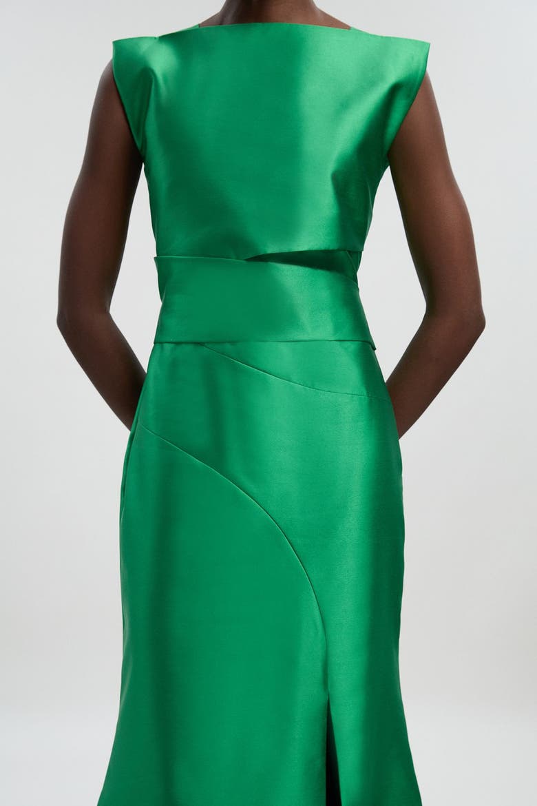Satin Twill Draped Maxi Dress, Alternate, color, Green