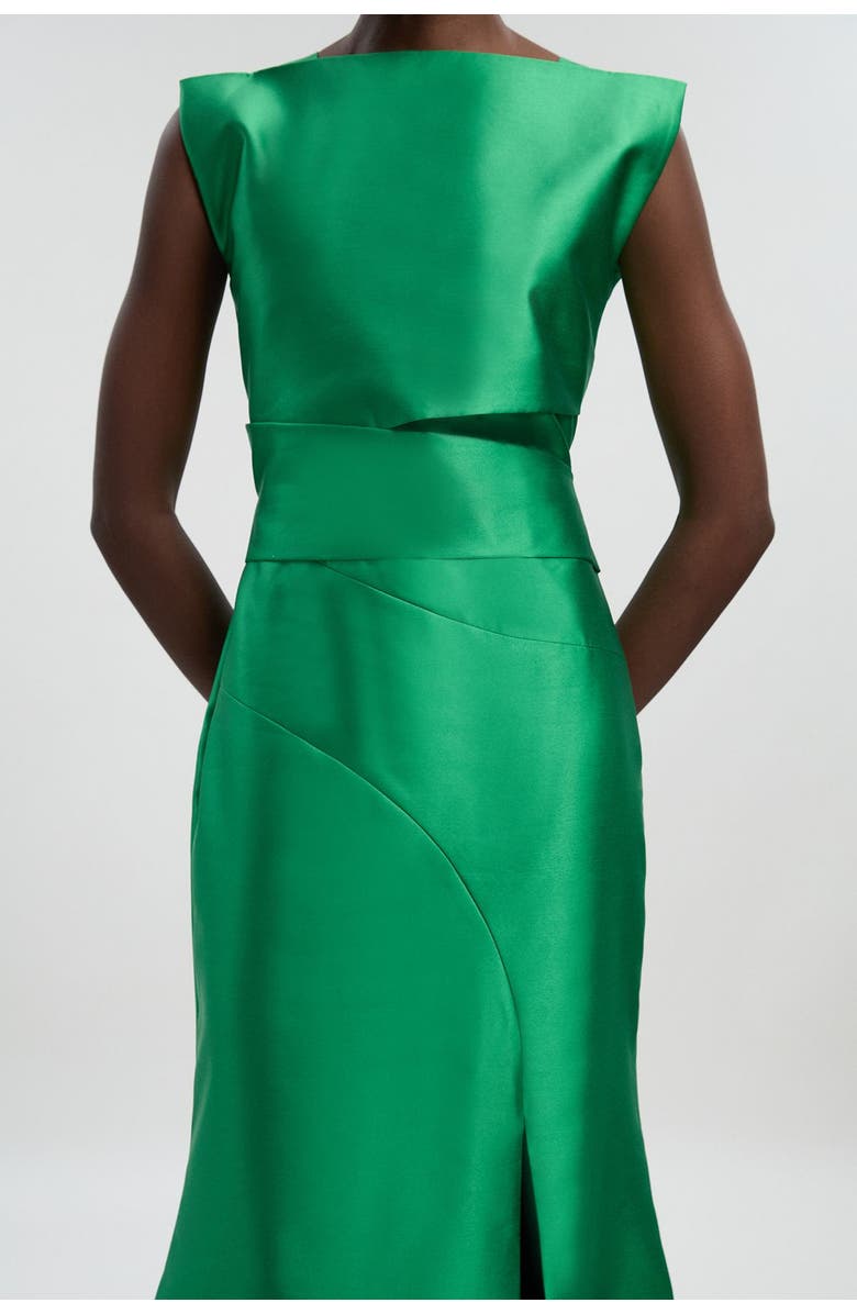 Karen Millen Satin Twill Draped Maxi Dress, Alternate, color, Green