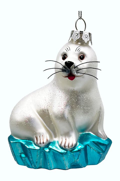 White Seal On Glacier Glass Ornament