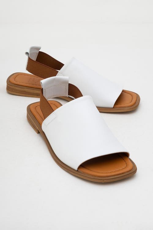 Forever & Always Shoes Fuela Leather Elastic Flat Sandals In White