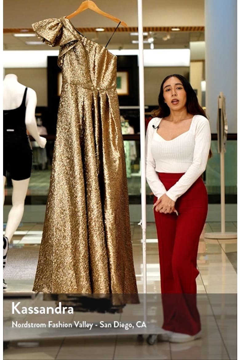 One Shoulder Bow Detail Metallic Ballgown video