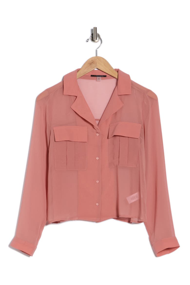 Print Long Sleeve Crop Blouse, Alternate, color, ROSE PINK