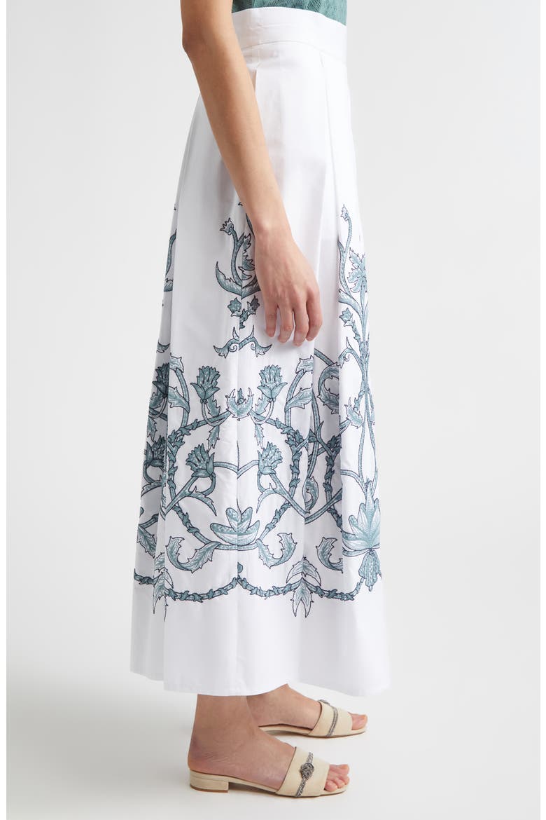 Floral Embroidered Cotton Midi Skirt, Alternate, color, 01-175 WHITE/JADE