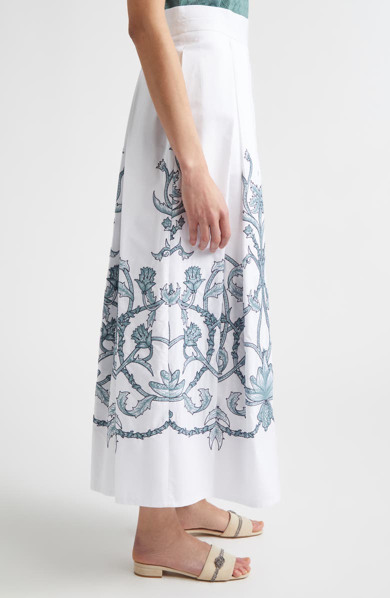 Eleventy Floral Embroidered Cotton Midi Skirt, Alternate, color, 01-175 White/Jade