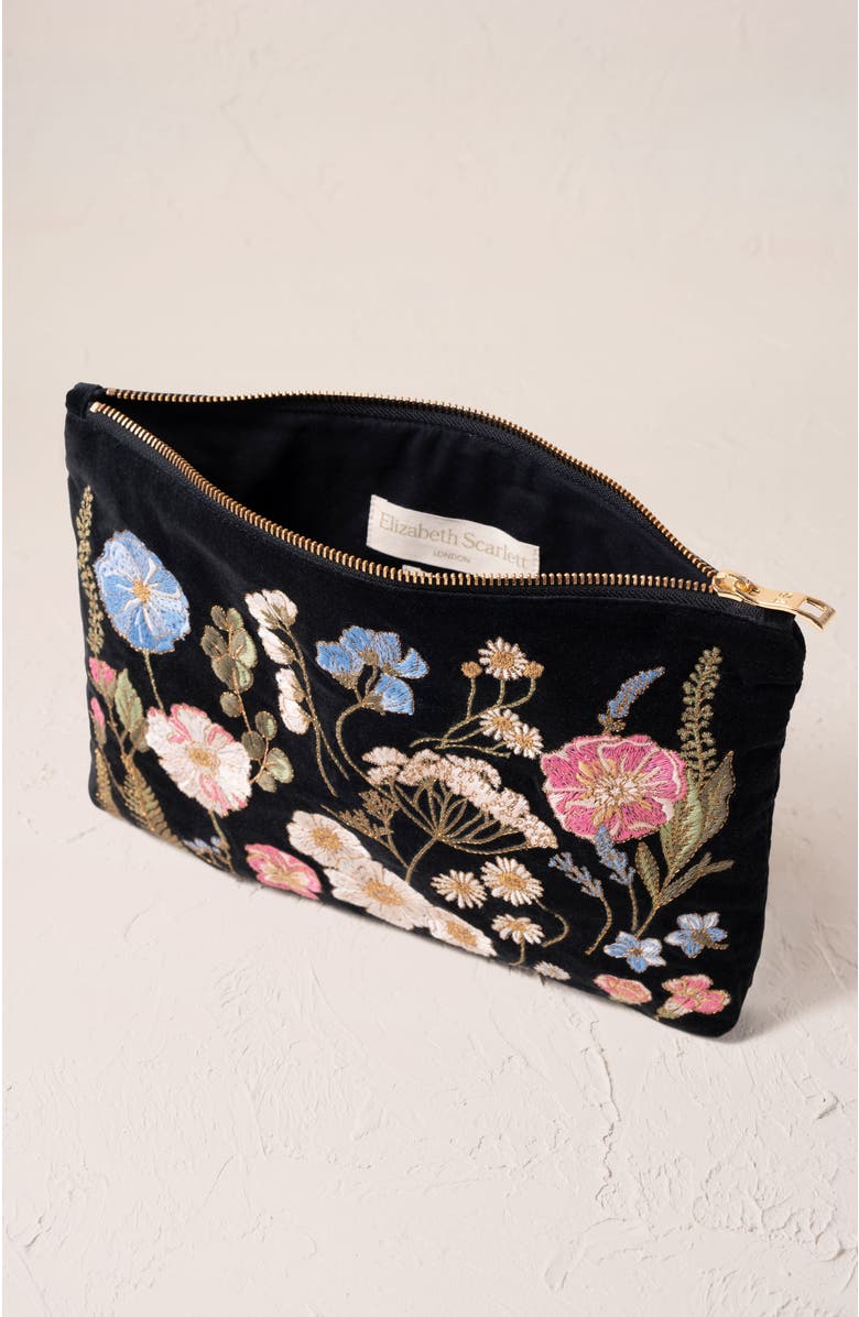 Elizabeth Scarlett Pressed Flowers Velvet Everyday Pouch, Alternate, color, Charcoal