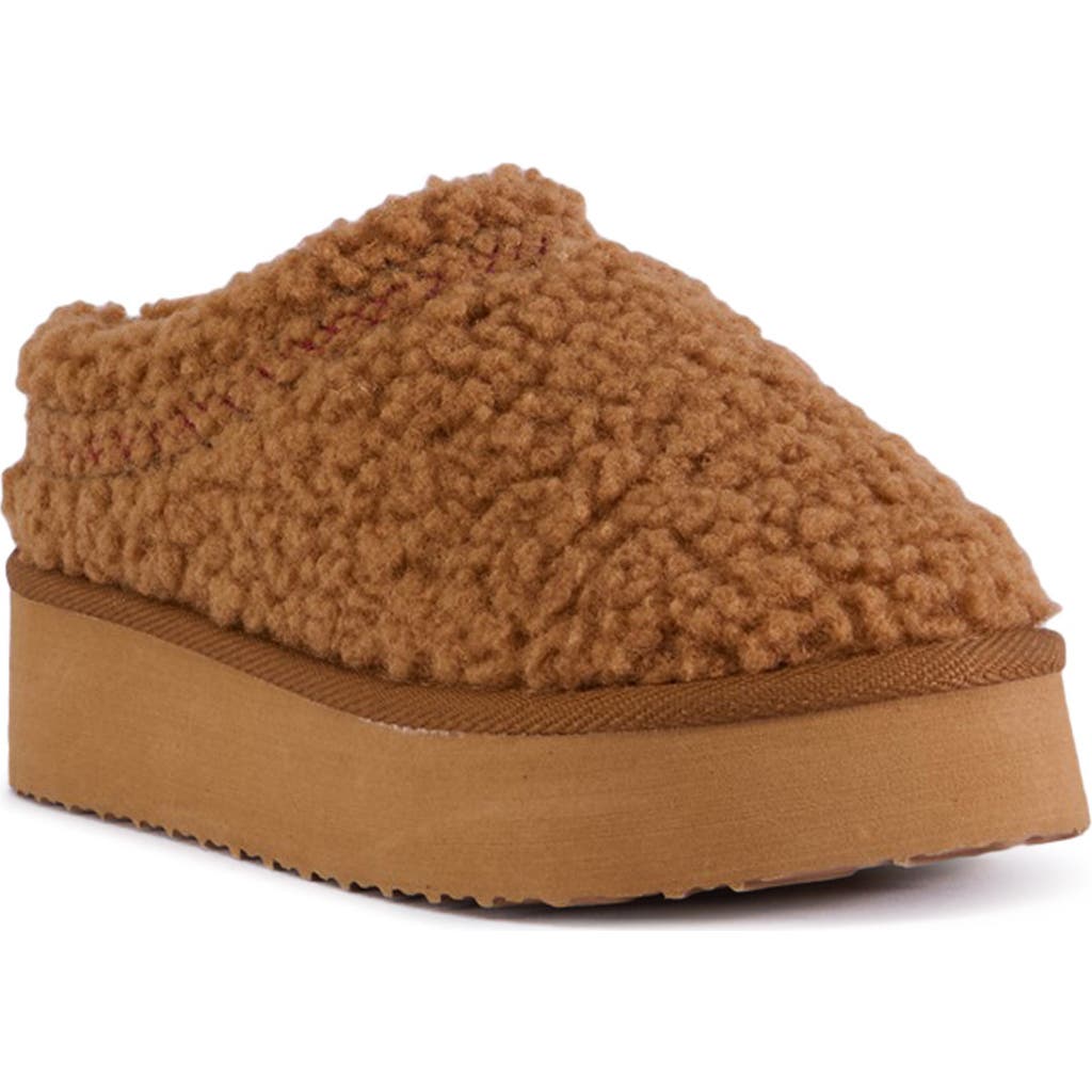 Azalea Wang Damari Faux Shearling Slipper In Brown