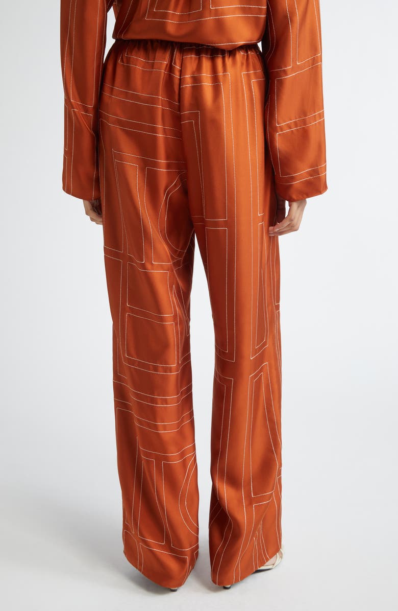TOTEME Monogram Embroidered Silk Pants, Alternate, color, Terracotta