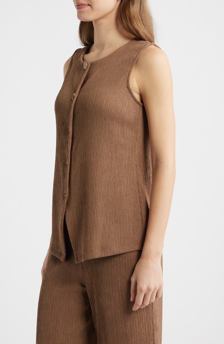 Anne Klein Sleeveless Knit Button-Up Shirt, Alternate, color, Mushroom