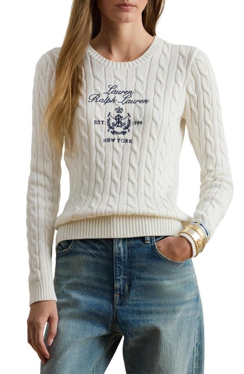 Lauren Ralph Lauren Cable Knit Embroidered Sweater (Petite)