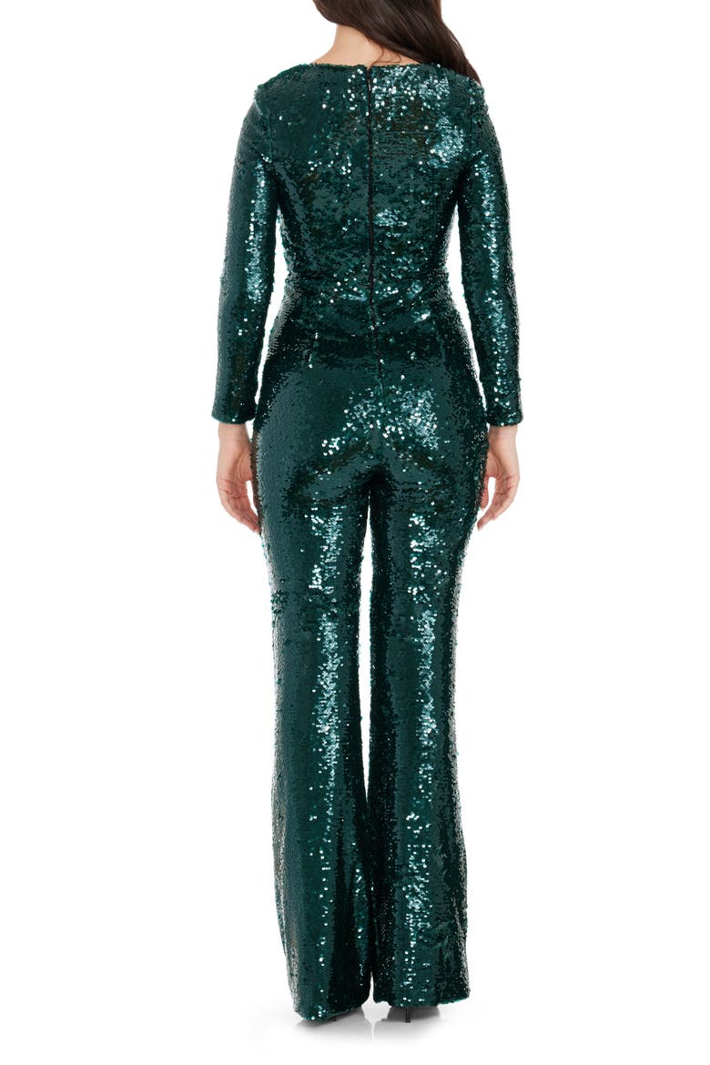 Carson Sequin Long Sleeve Jumpsuit, Alternate, color, DEEP EMERALD