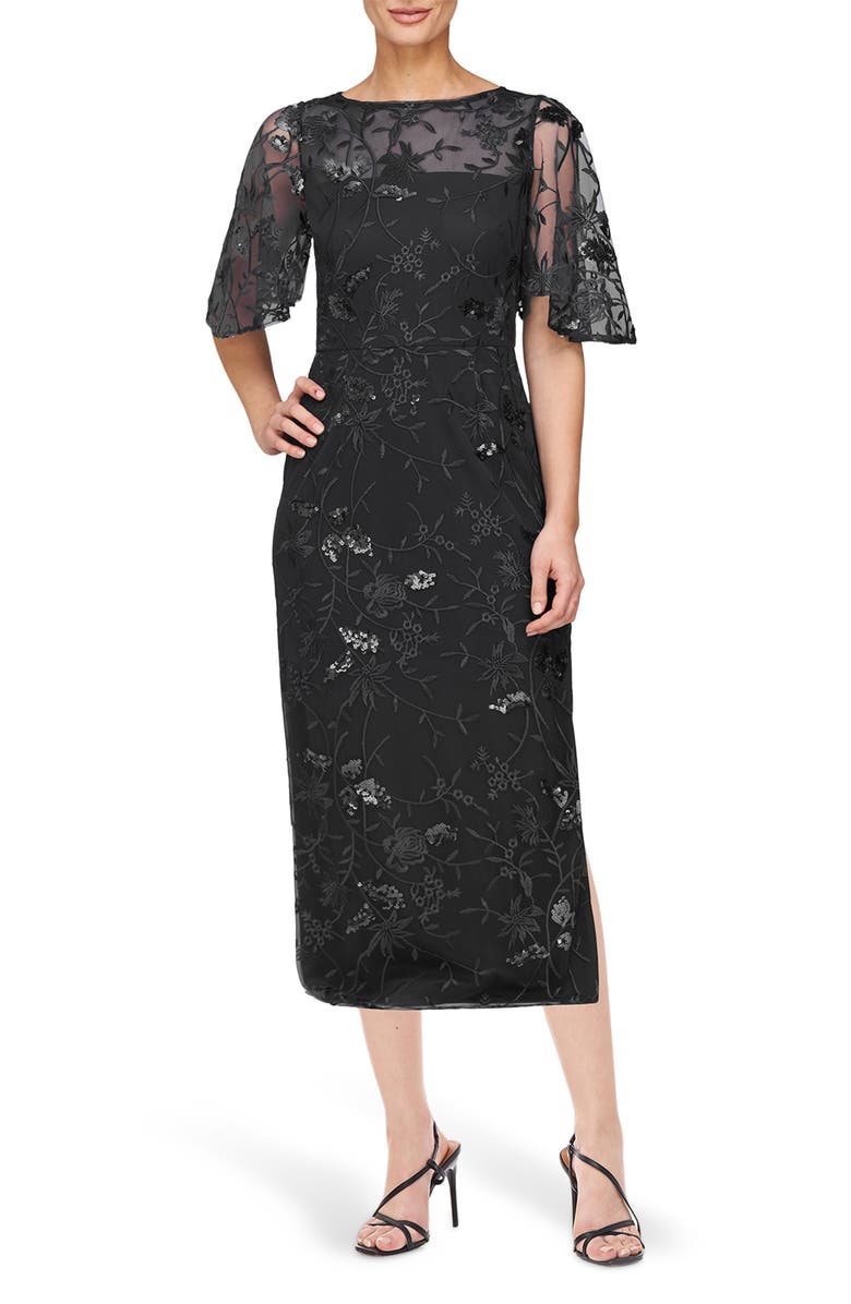 JS Collections Darla Sequin Floral Embroidery Cocktail Dress, Main, color, 