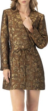 IVONNE Jacquard Short Crossed V-Neck Dress with Pockets