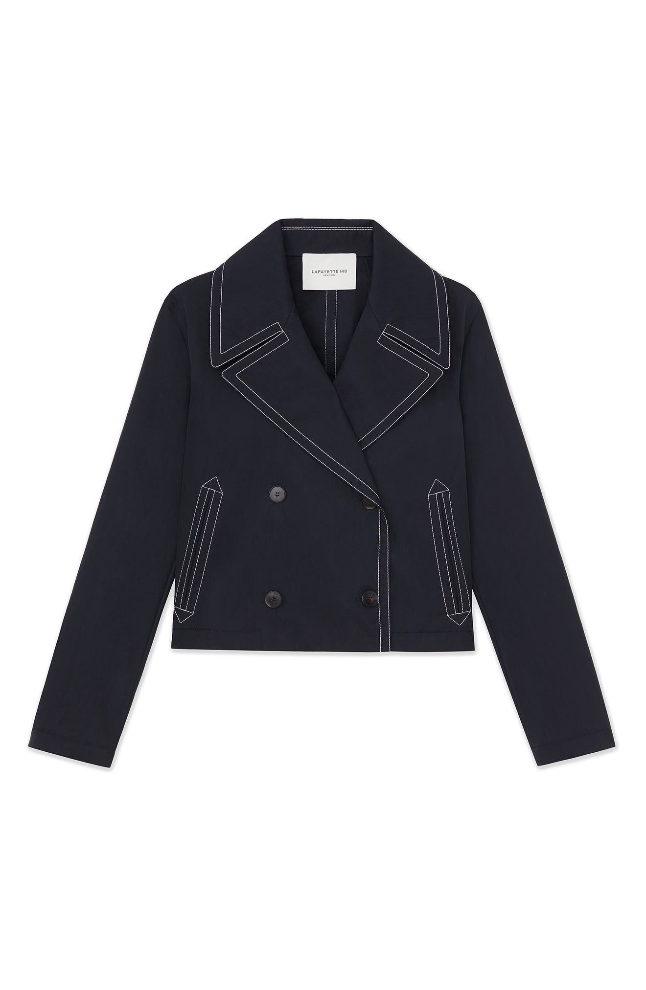 Contrast Stitch Cotton Blend Twill Double Breasted Jacket (Women