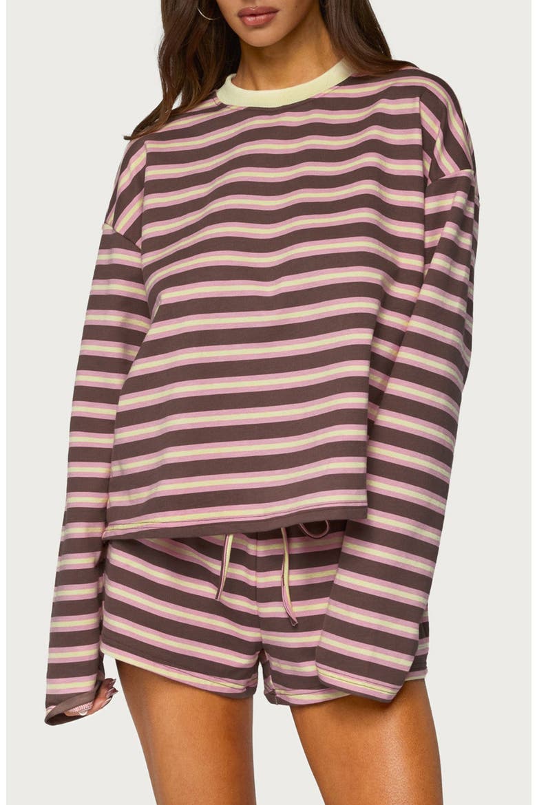 Blanchy Striped Long Sleeve T-Shirt, Main, color, PINK-AND-BROWN