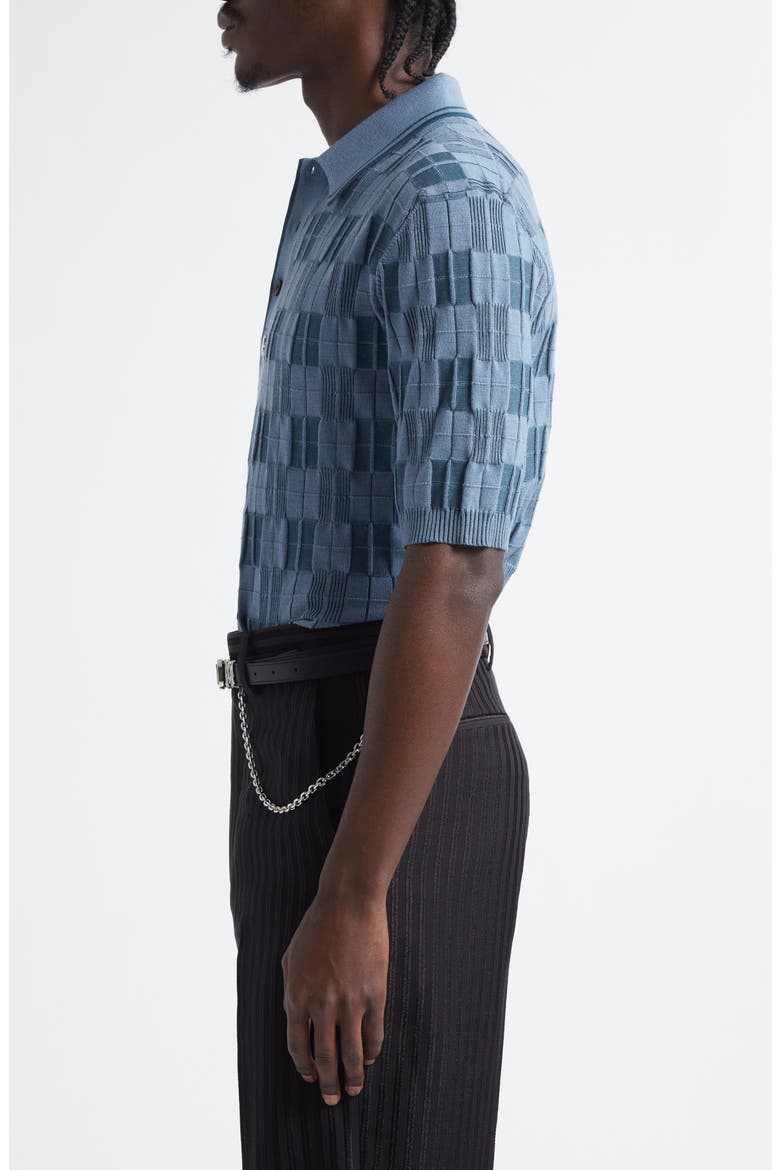 Checkboard Polo, Alternate, color, VINTAGE BLUE