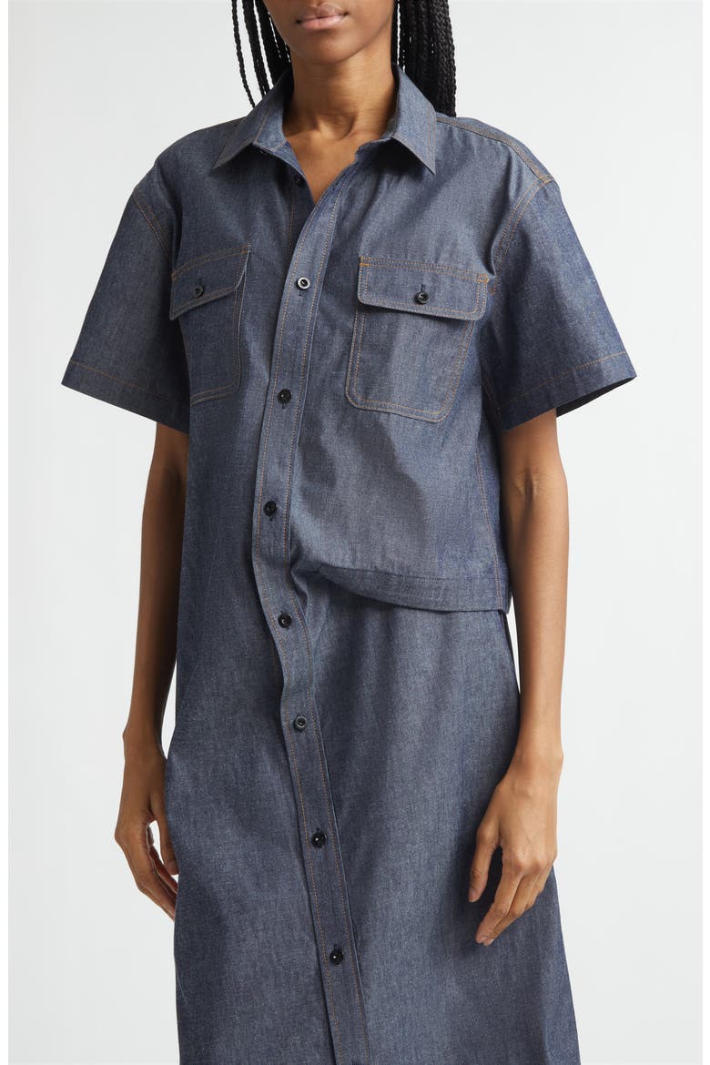 Draped Denim Shirtdress, Alternate, color, BLUE