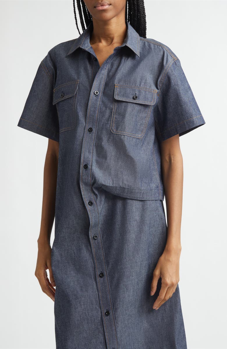 Sacai Draped Denim Shirtdress, Alternate, color, Blue