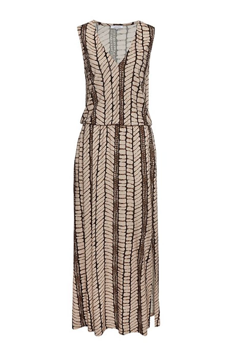 LASCANA Women's Sleeveless V-Neck Maxi Dress, Alternate, color, Beige & Brown