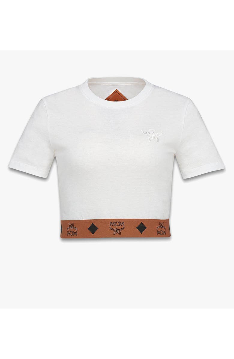 MCM Monogram Cropped T-Shirt in Organic Cotton, Main, color, White