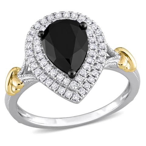 Black & White Diamond Pear Halo Ring 14k