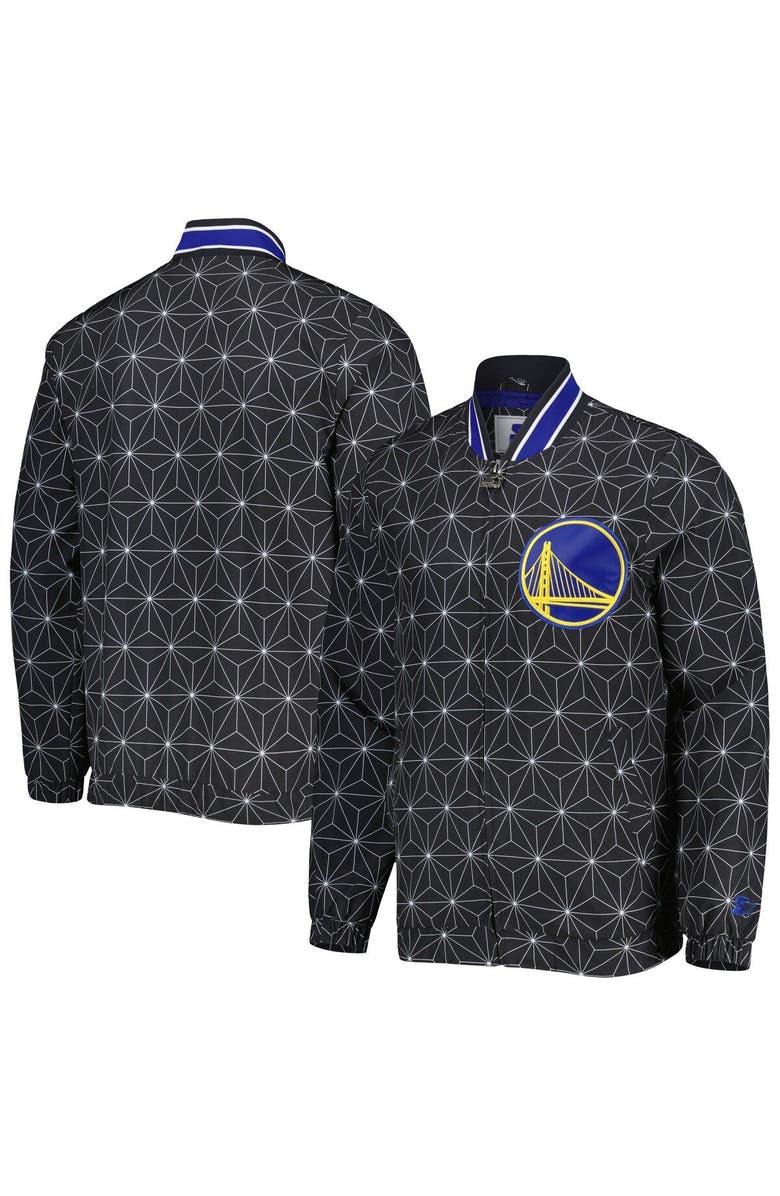 STARTER Men's Starter Black Golden State Warriors In-Field Play Fashion Satin Full-Zip Varsity Jacket, Main, color, Black